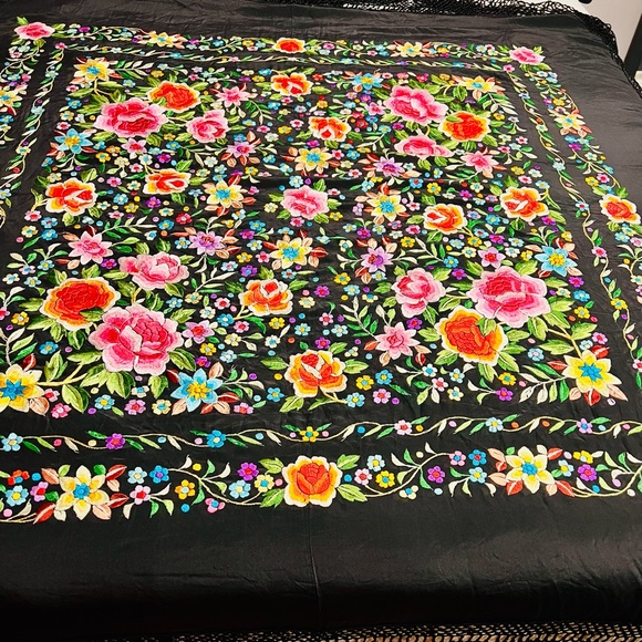 Floral Embroidered Black Scarf - Picture 8 of 14